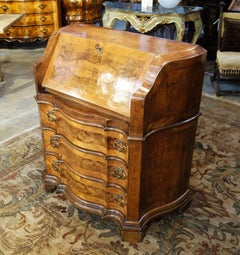Late 19th Century Italian Walnut Burl Inlaid Louis XIV Secretary Drop Leaf Desk