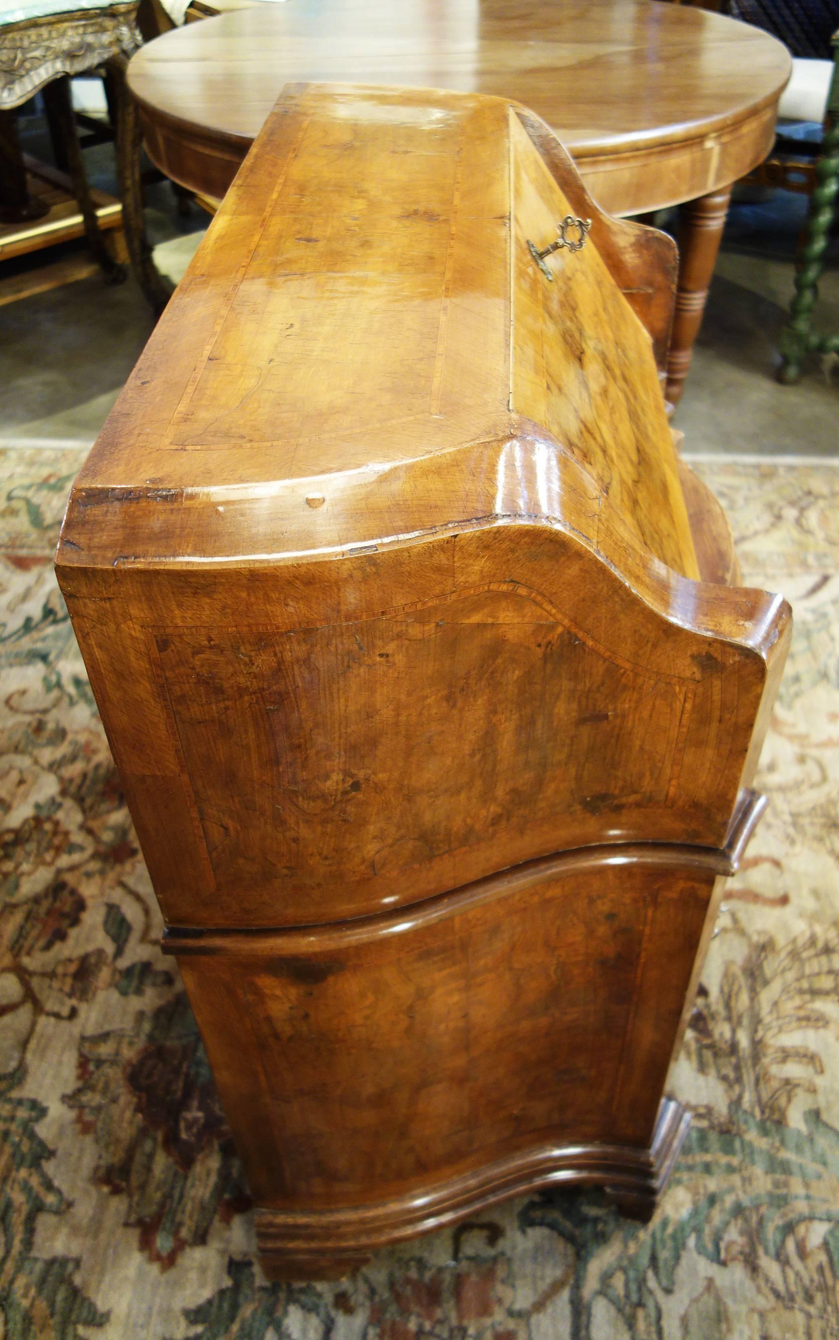 Late 19th Century Italian Walnut Burl Inlaid Louis XIV Secretary Drop Leaf Desk For Sale 2