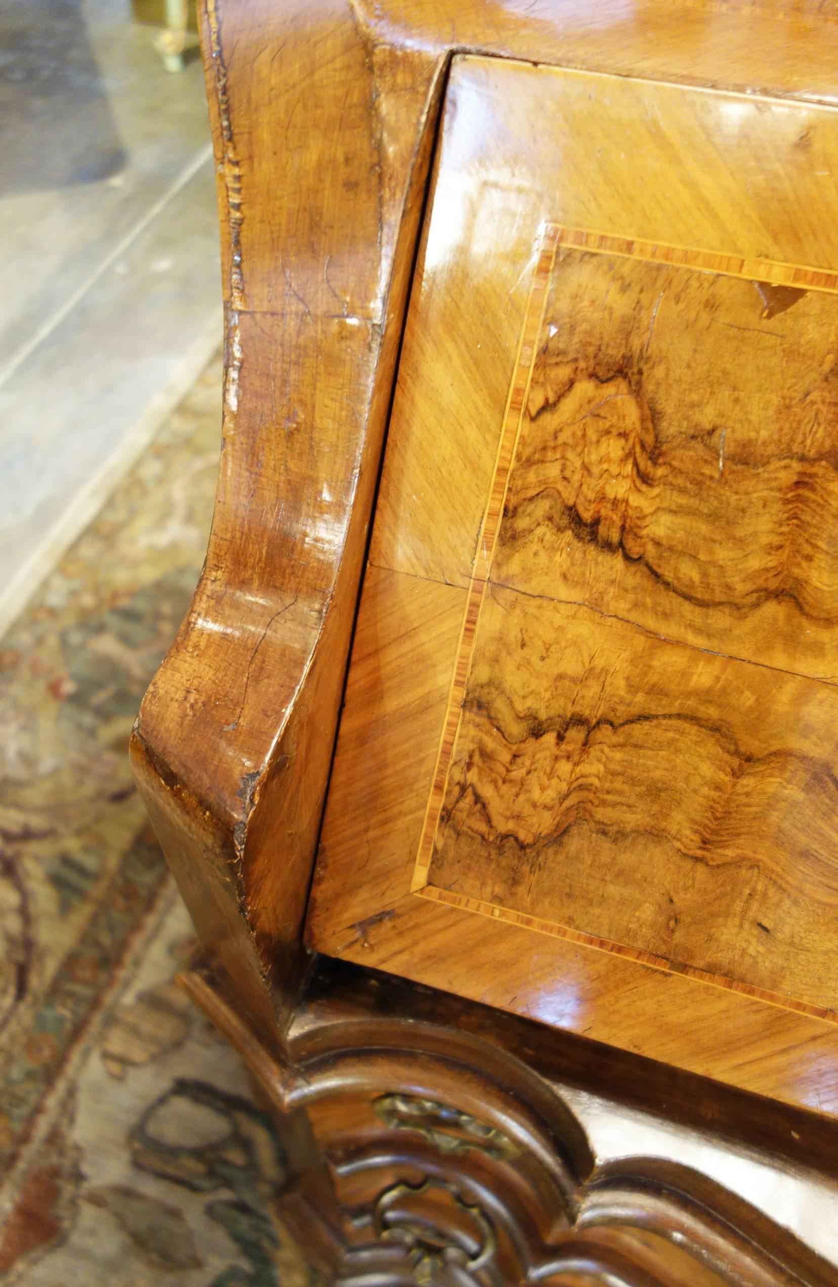 Late 19th Century Italian Walnut Burl Inlaid Louis XIV Secretary Drop Leaf Desk For Sale 5