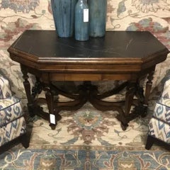 Late 19th Century Italian Walnut Console Table with Black Marble Top Hand-Carved