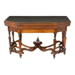 Late 19th Century Italian Walnut Console Table with Black Marble Top Hand-Carved