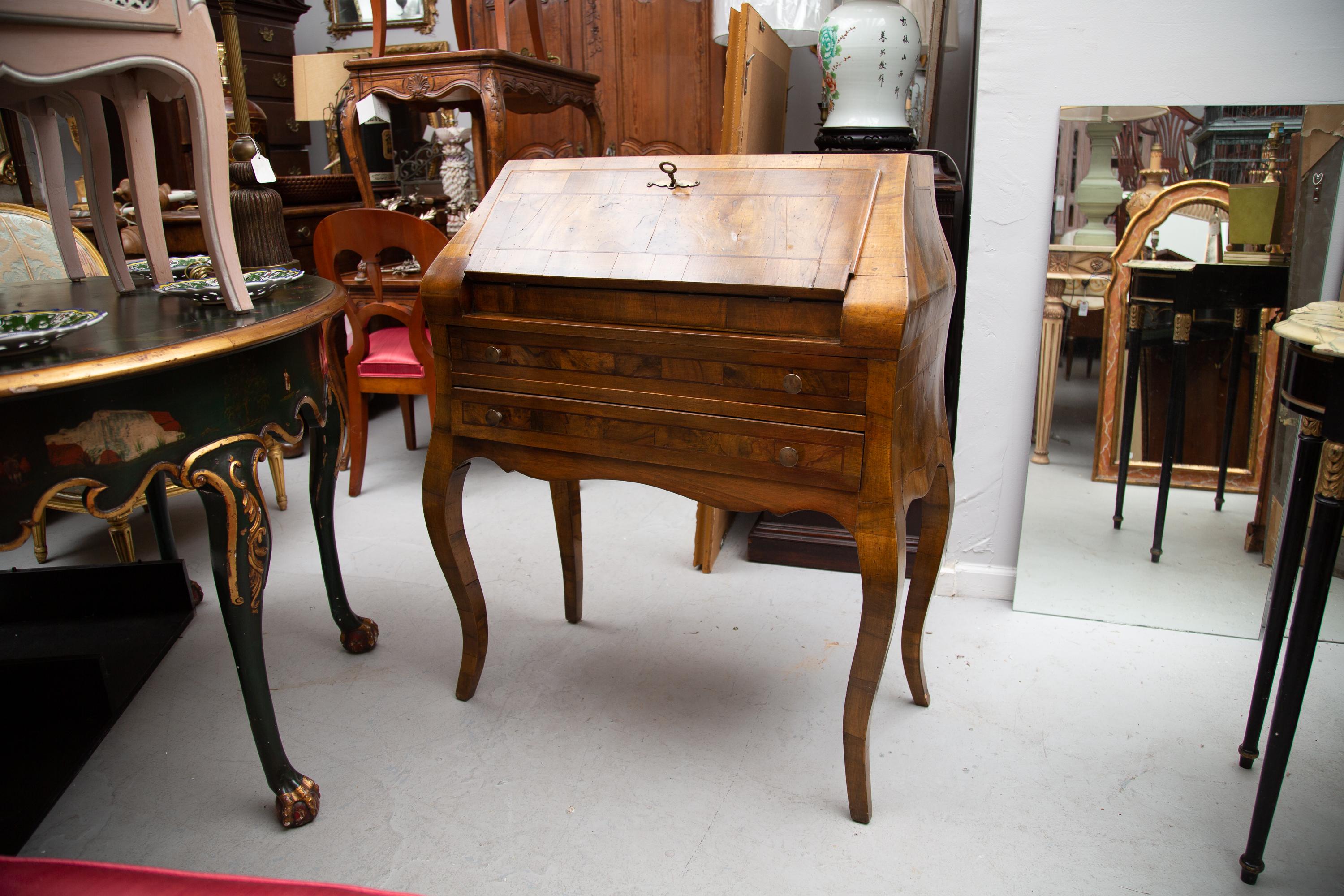 Late 19th Century Italian Walnut Drop Front Desk For Sale 2