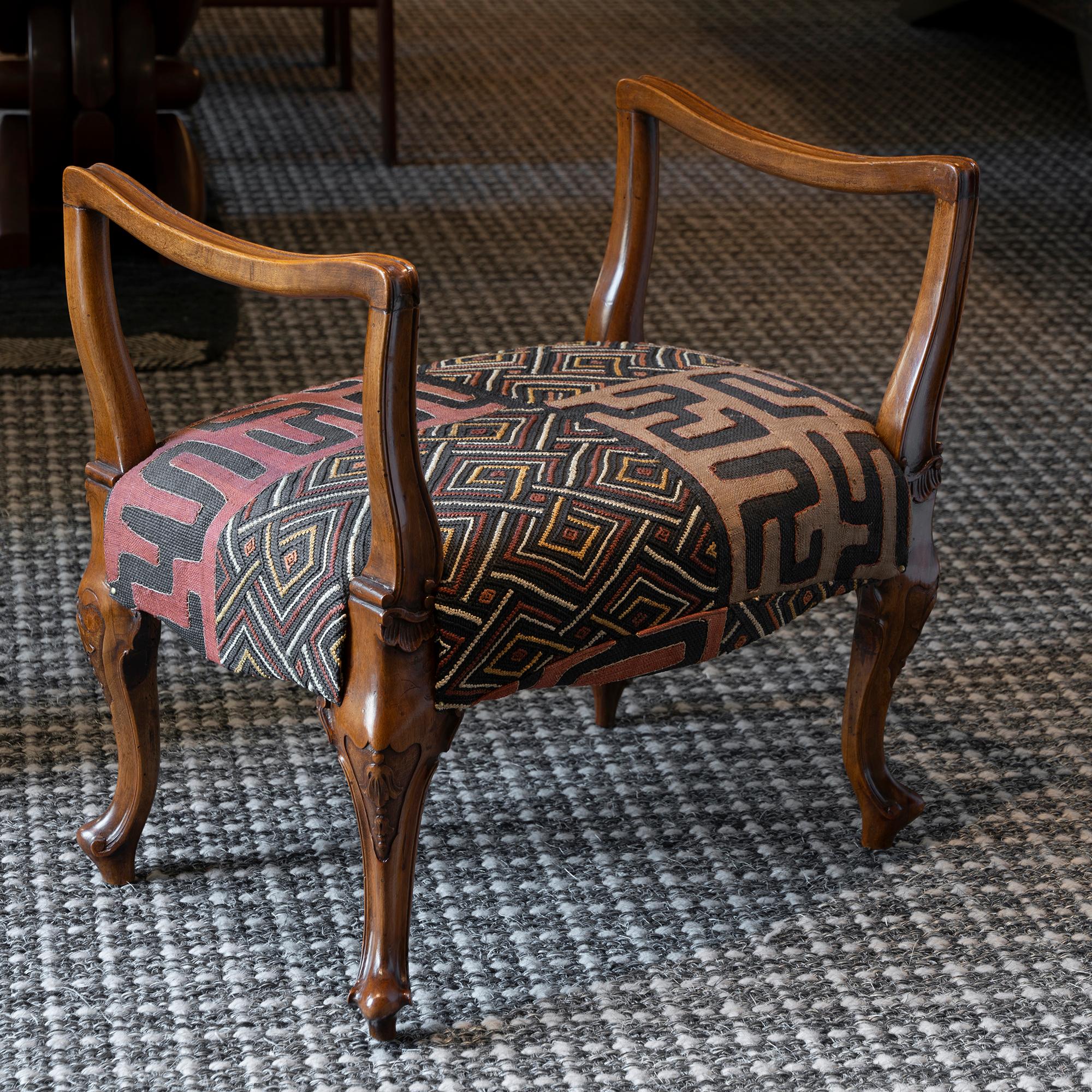 Late 19th Century Italian Walnut Stools African Woven Upholstery 8