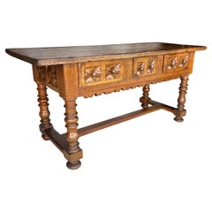 Late 19th Century Italian Walnut Three Drawer Console Table