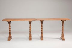 Late 19th Century Italian Walnut Wood Spool Legs Table Console