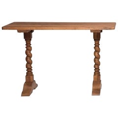 Antique Late 19th Century Italian Walnut Wood Spool Legs Table Console