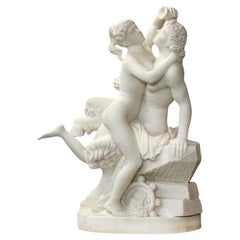 Sculpture italienne en marbre de la fin du 19e siècle représentant une femme et un centaure