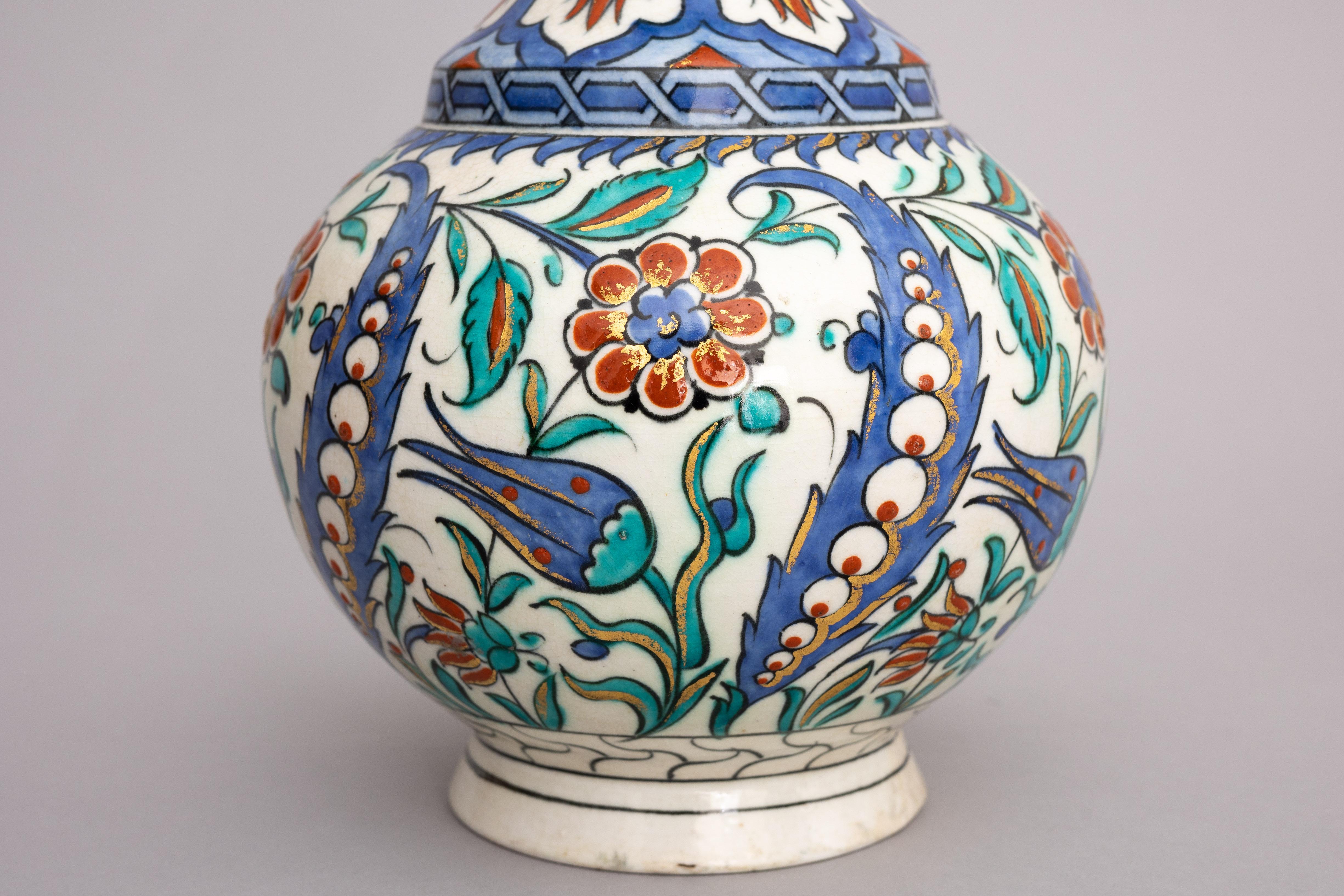 Hand-Painted Late 19th-Century Iznik-Style Vase by Samson For Sale