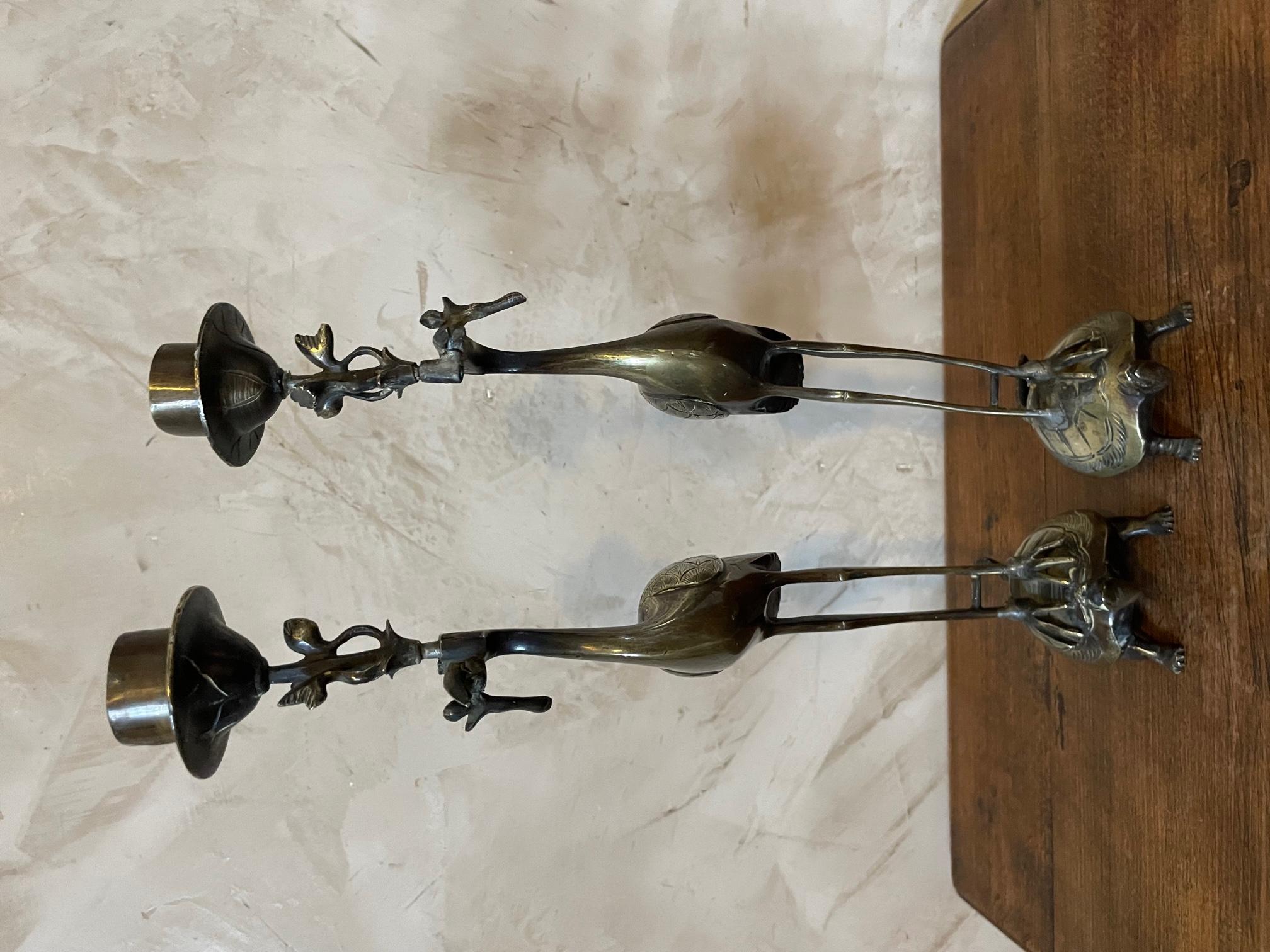 Japanese Late 19th Century Japan Paire of Bronze Candlesticks, 1890s