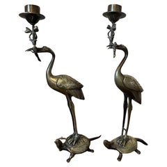 Late 19th Century Japan Paire of Bronze Candlesticks, 1890s