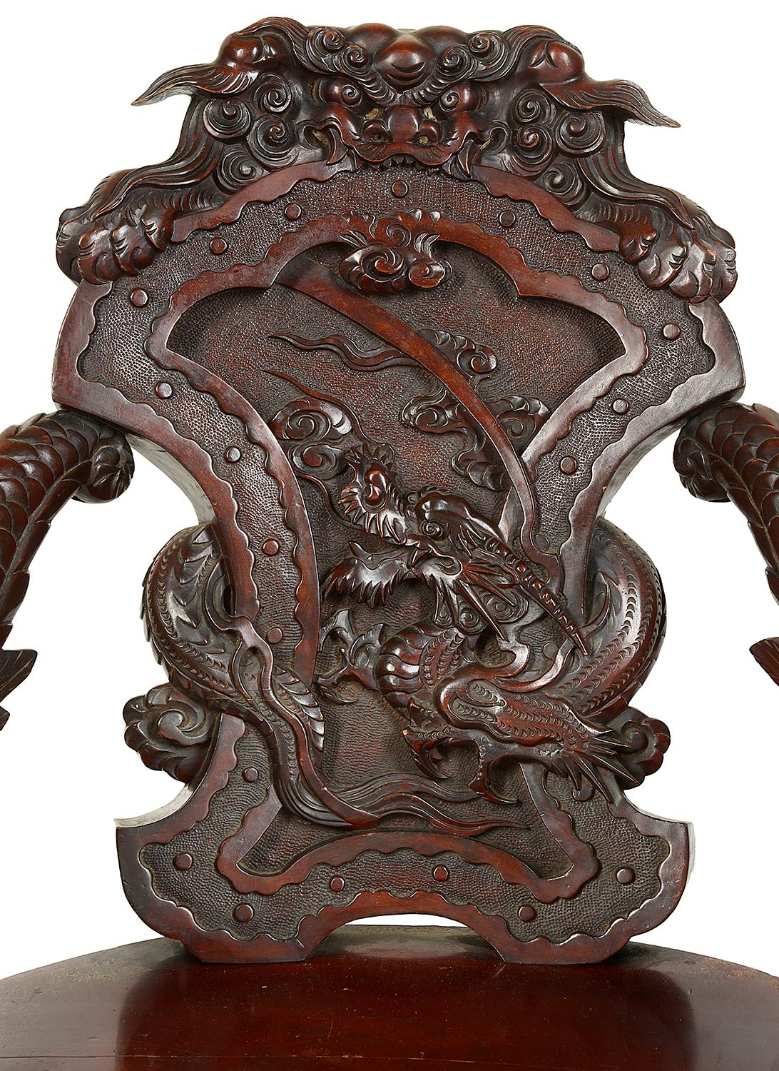 Hand-Carved Late 19th Century Japanese Armchair For Sale