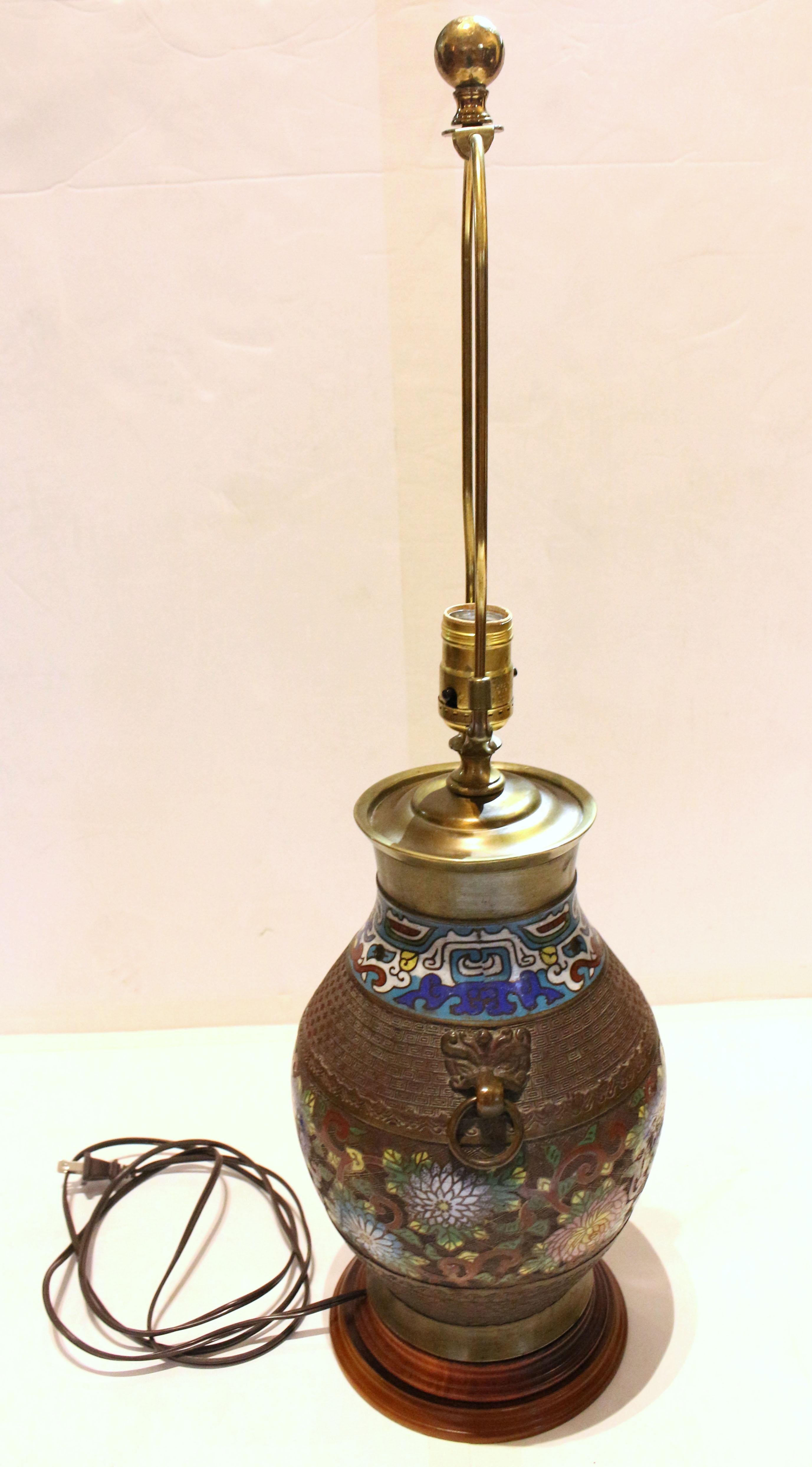 Late 19th Century Japanese Bronze & Champlevé Vase Lamp In Good Condition For Sale In Chapel Hill, NC
