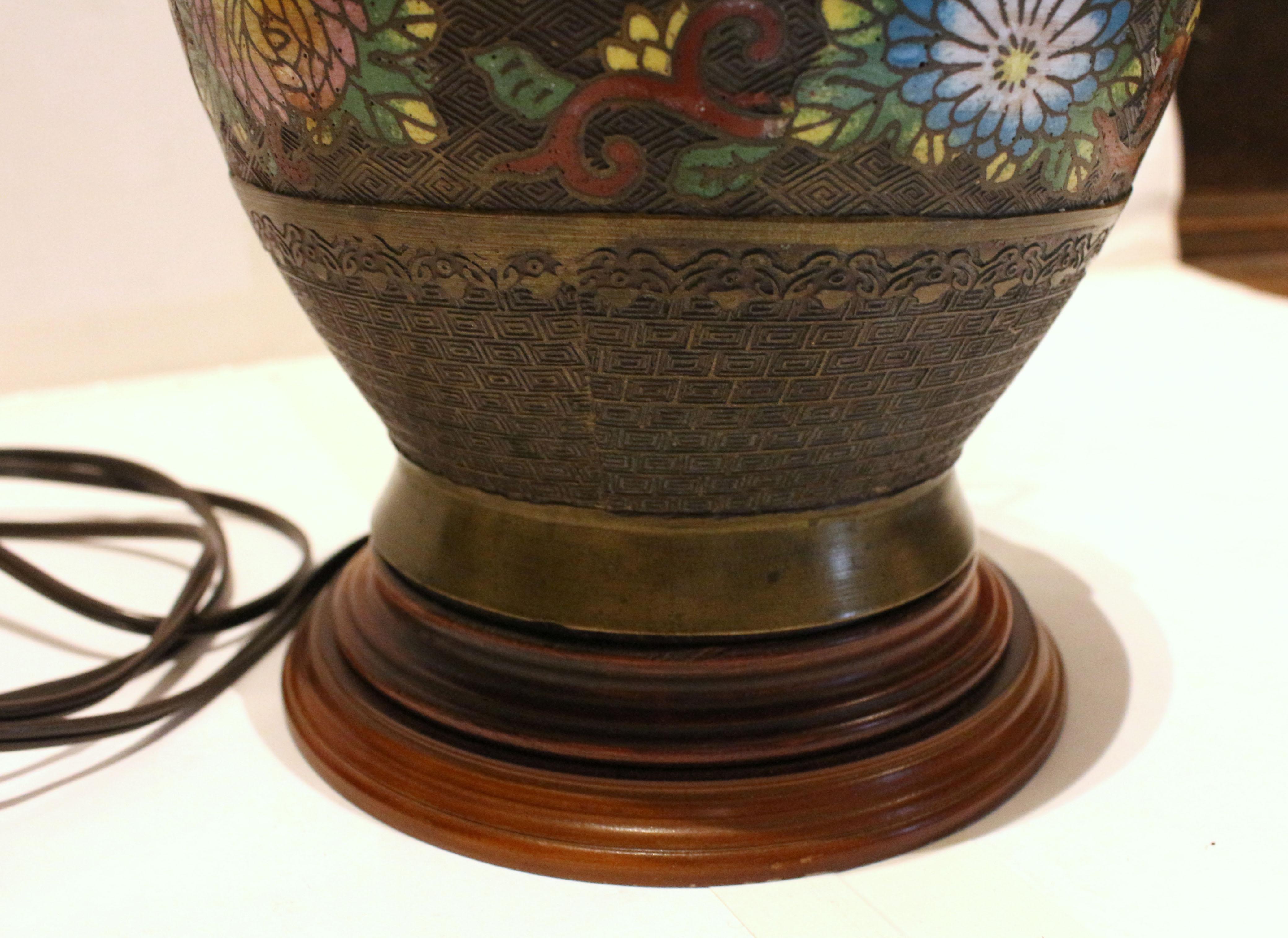 Late 19th Century Japanese Bronze & Champlevé Vase Lamp For Sale 1
