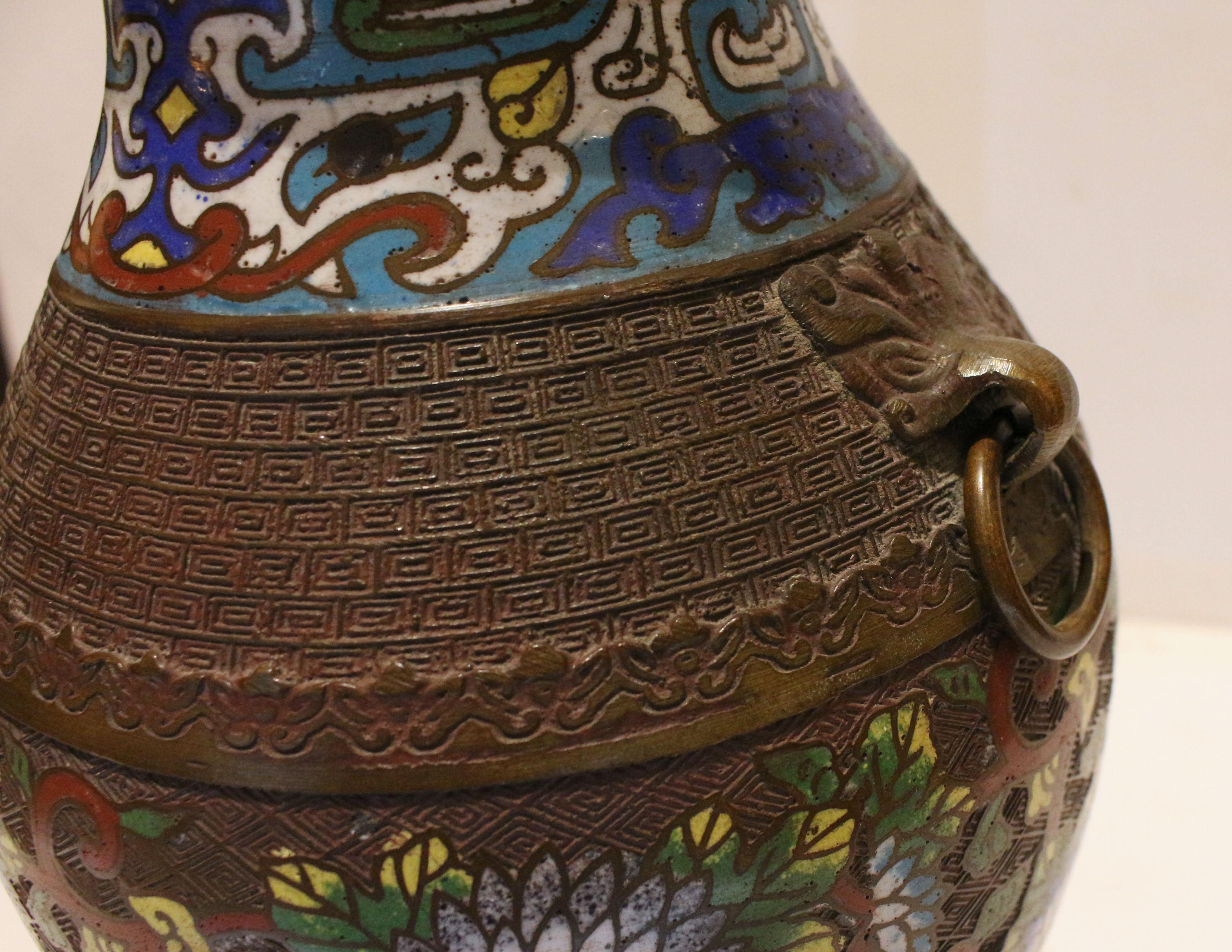 Japanische Vasenlampe aus Bronze und Champlevé aus dem späten 19. im Angebot 2