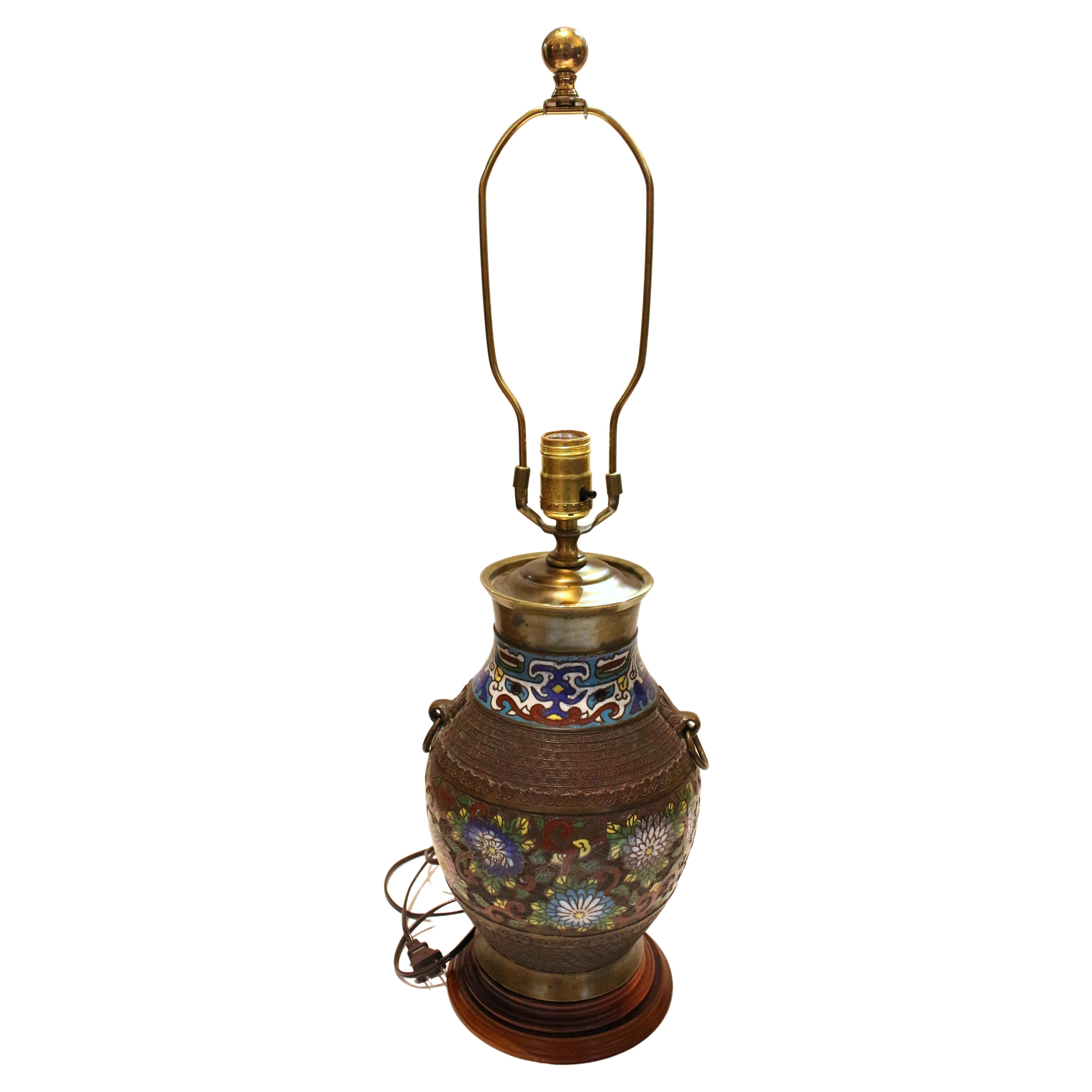 Late 19th Century Japanese Bronze & Champlevé Vase Lamp For Sale