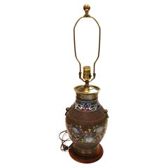 Lampe vase japonaise en bronze et champlevé de la fin du XIXe siècle