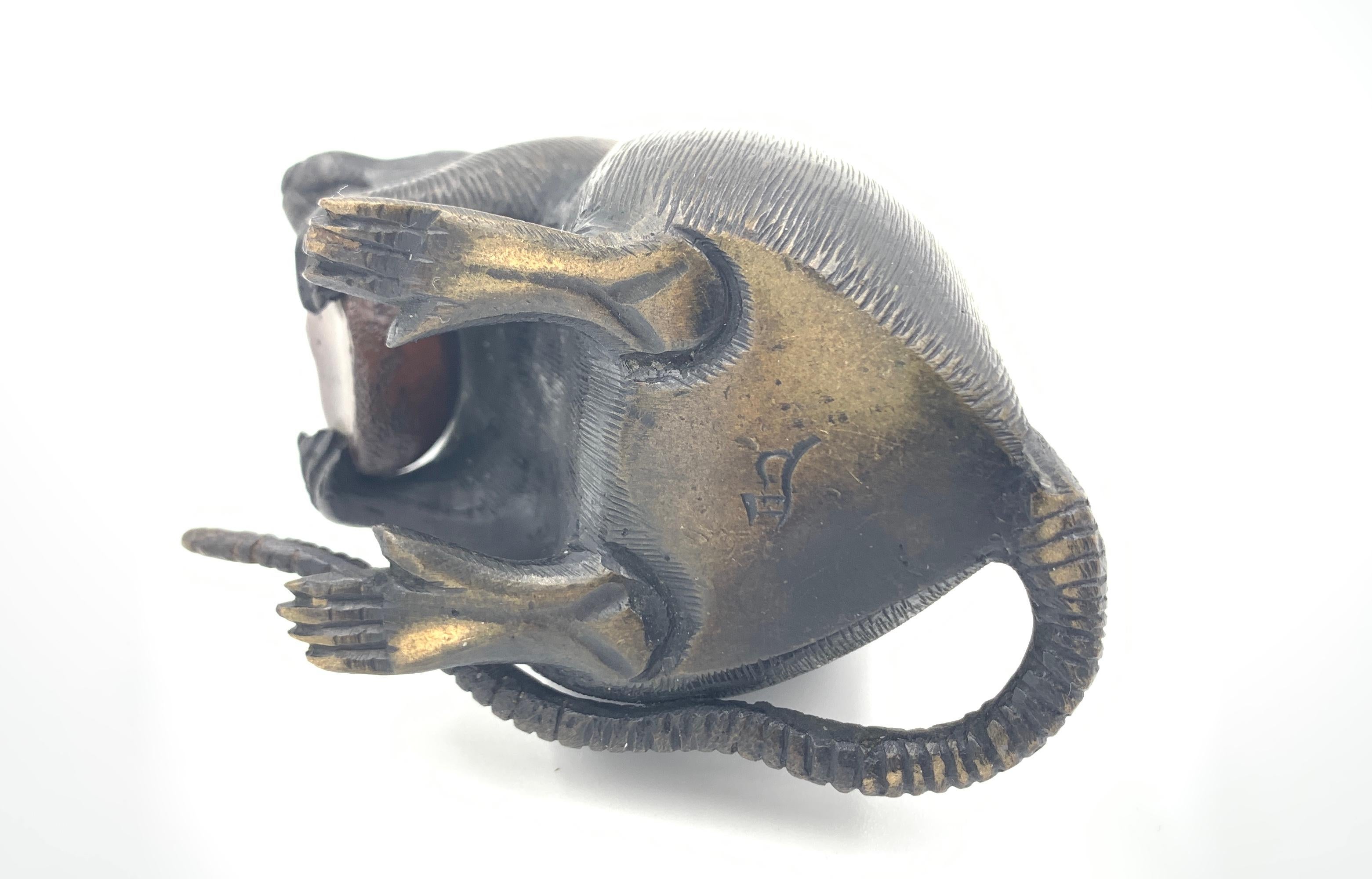 Late 19th Century Japanese Bronze Okimono of a Rat Clutching a Chestnut, Meiji For Sale 2
