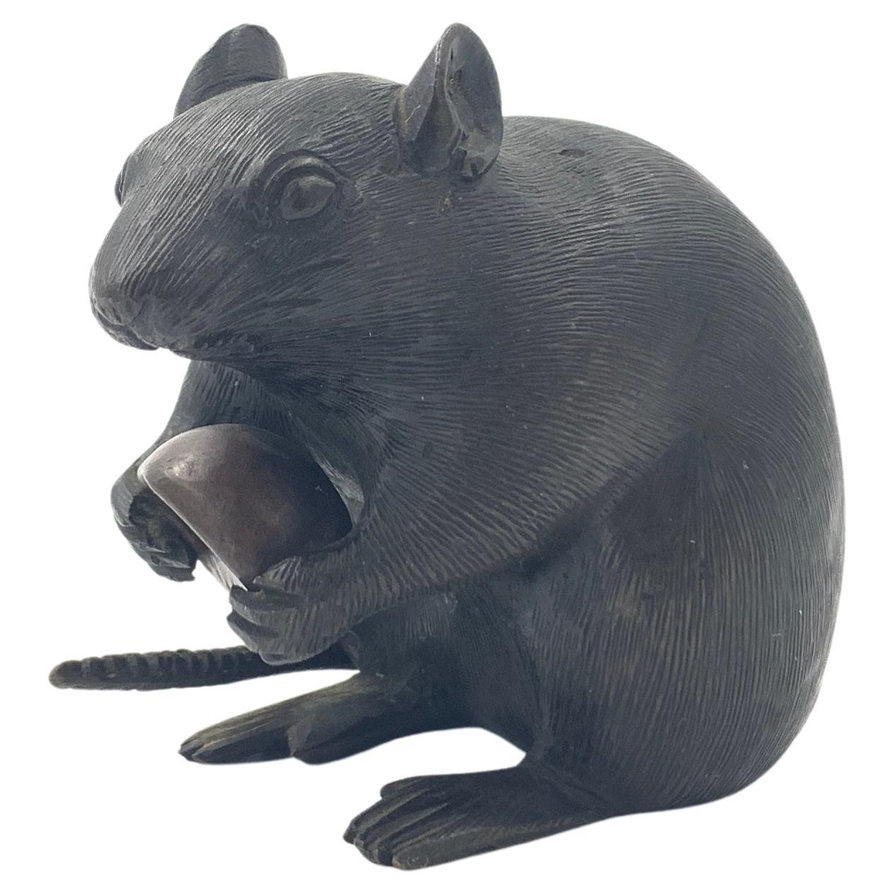 Late 19th Century Japanese Bronze Okimono of a Rat Clutching a Chestnut, Meiji