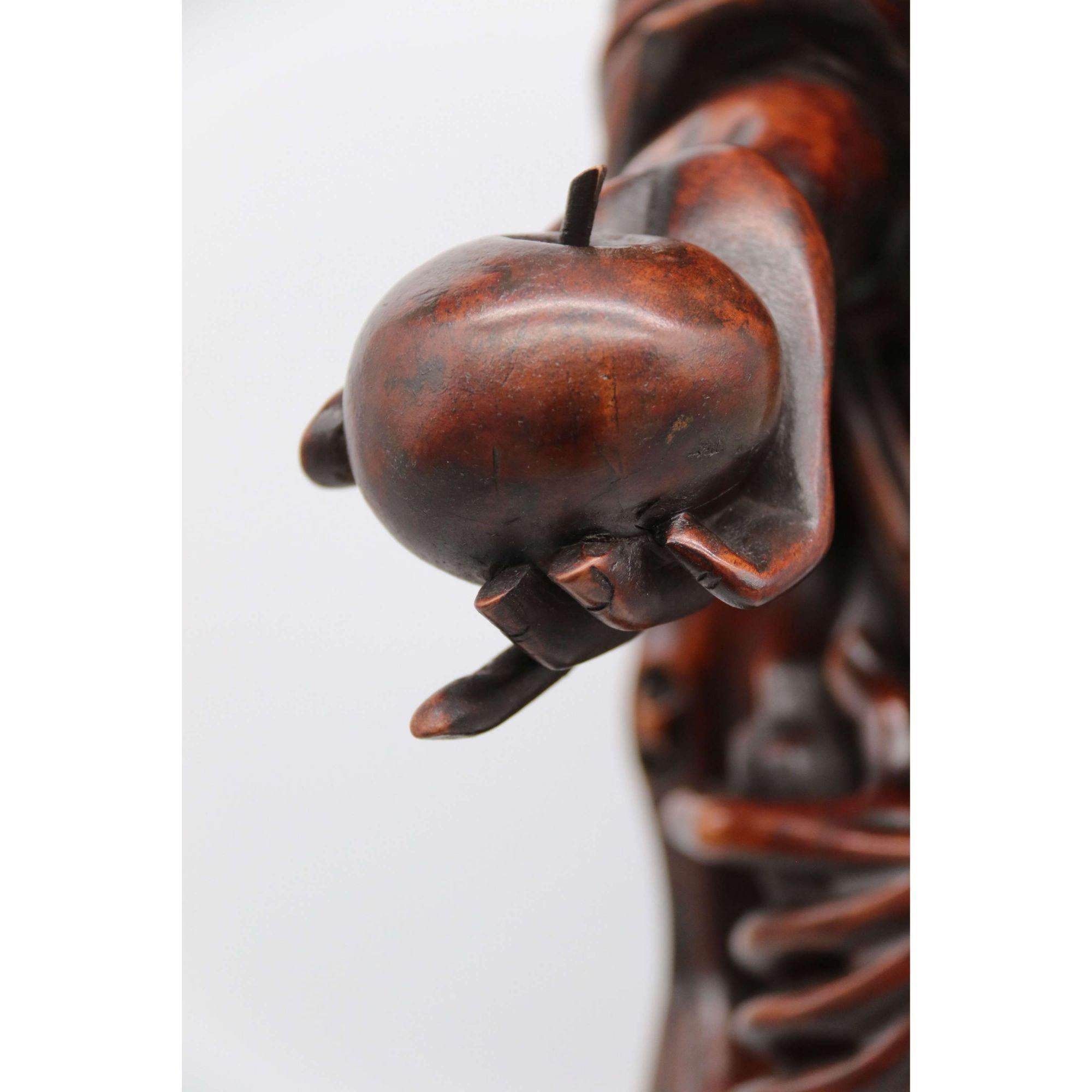 Late 19th Century Japanese Carved Hardwood Okimono of a Man, circa 1890 For Sale 11