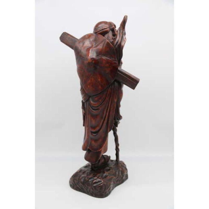 Late 19th Century Japanese Carved Hardwood Okimono of a Man, circa 1890 In Fair Condition For Sale In Central England, GB