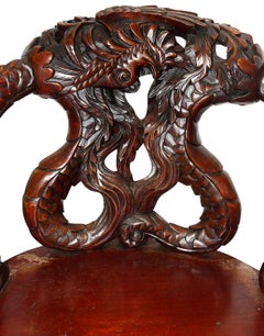Late 19th Century Japanese carved wood arm chair