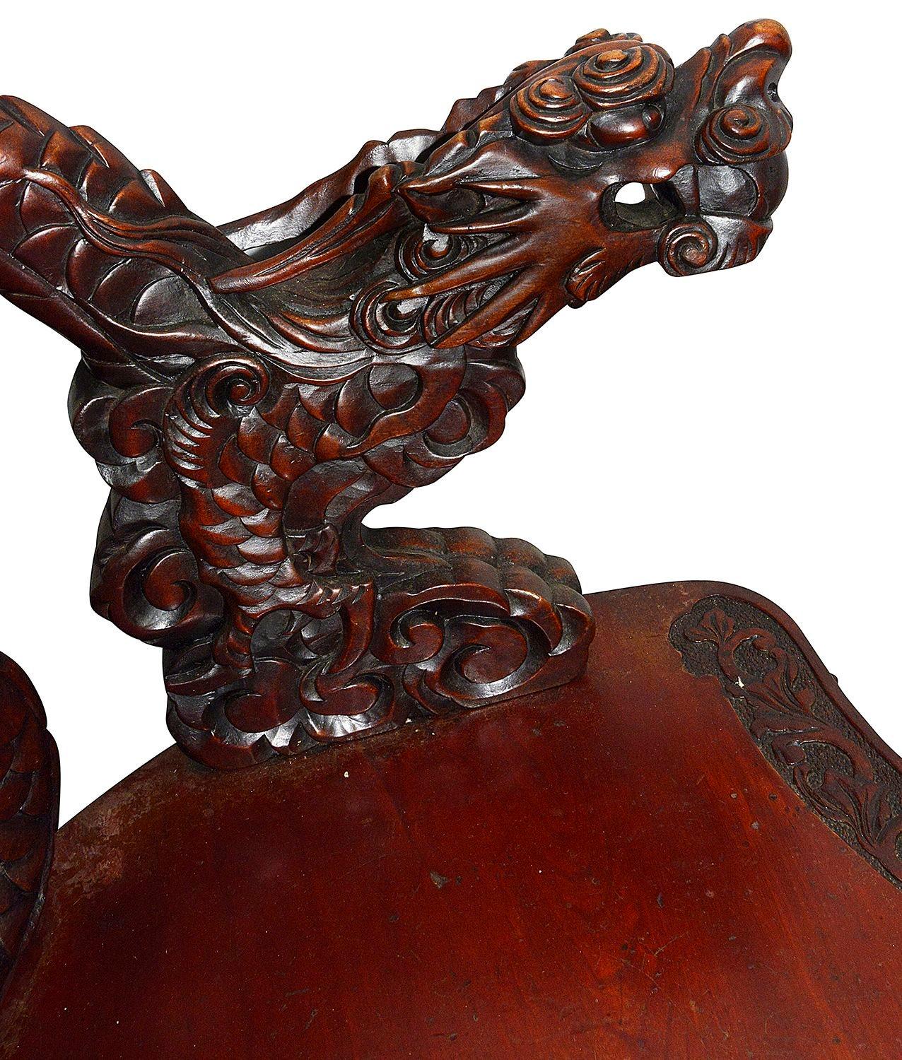 Late 19th Century Japanese carved wood arm chair In Good Condition For Sale In Brighton, Sussex