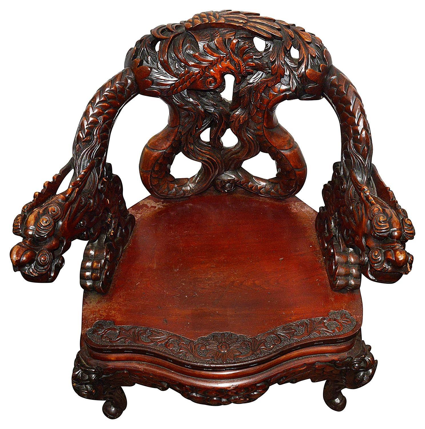 Late 19th Century Japanese carved wood arm chair For Sale 1