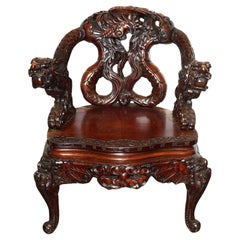 Antique Late 19th Century Japanese carved wood arm chair