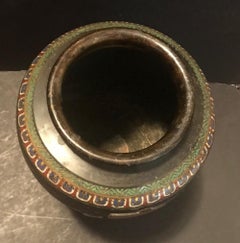 Late 19th Century Japanese Champlevé Bronze Enamel Vase, Ships Urn