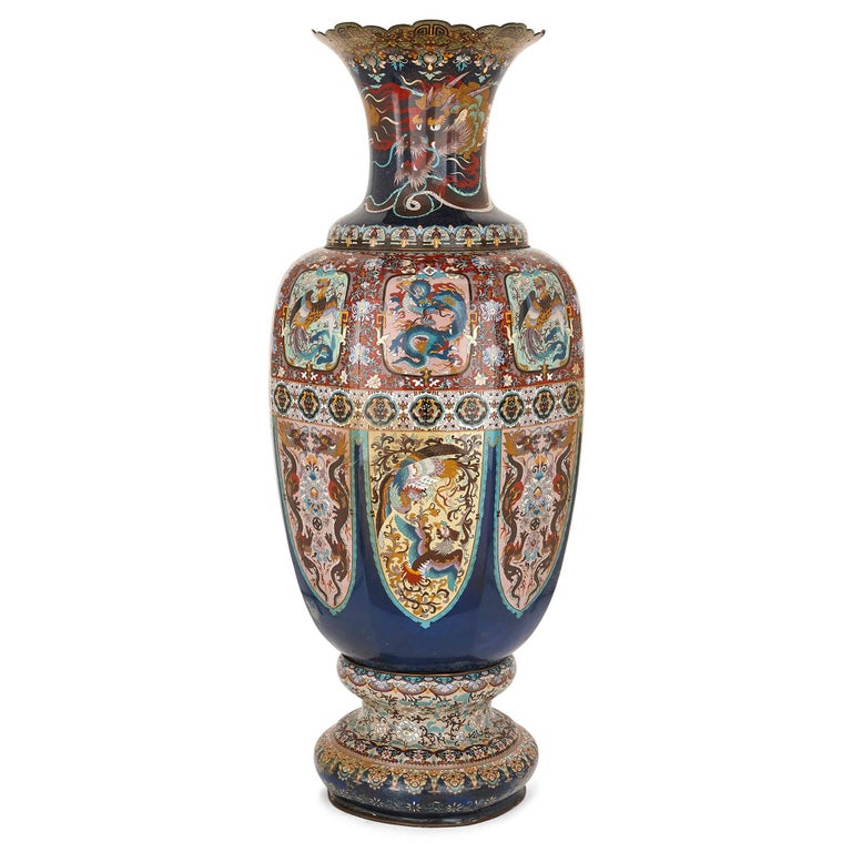 Late 19th Century Japanese Cloisonne Enamel 'Dragon' Vase For Sale at