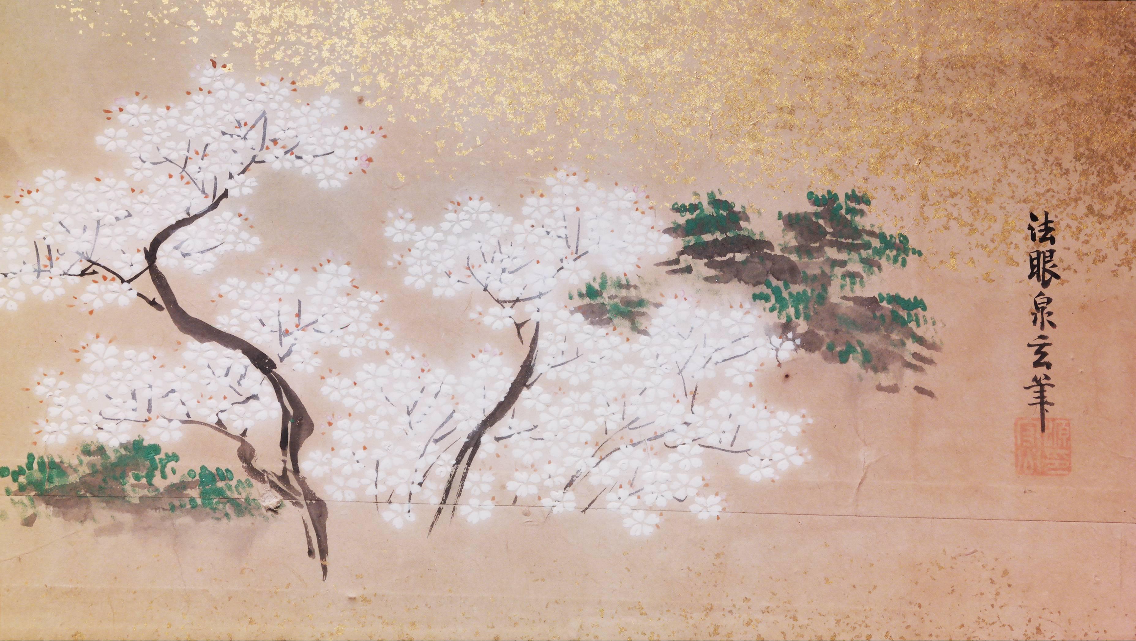 Late 19th Century, Japanese Folding Screen, Cherry Blossom Design, Edo Period In Good Condition For Sale In Central Hong-Kong, HK