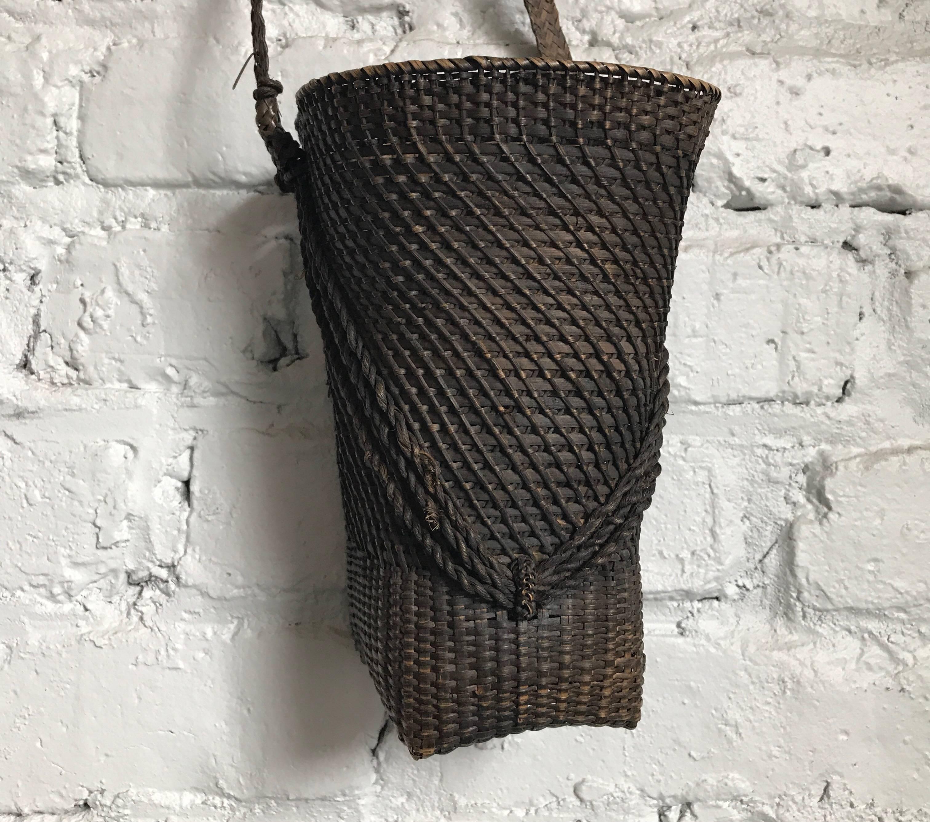 Late 19th Century Japanese Hand-Woven Basket with Woven Strap 8