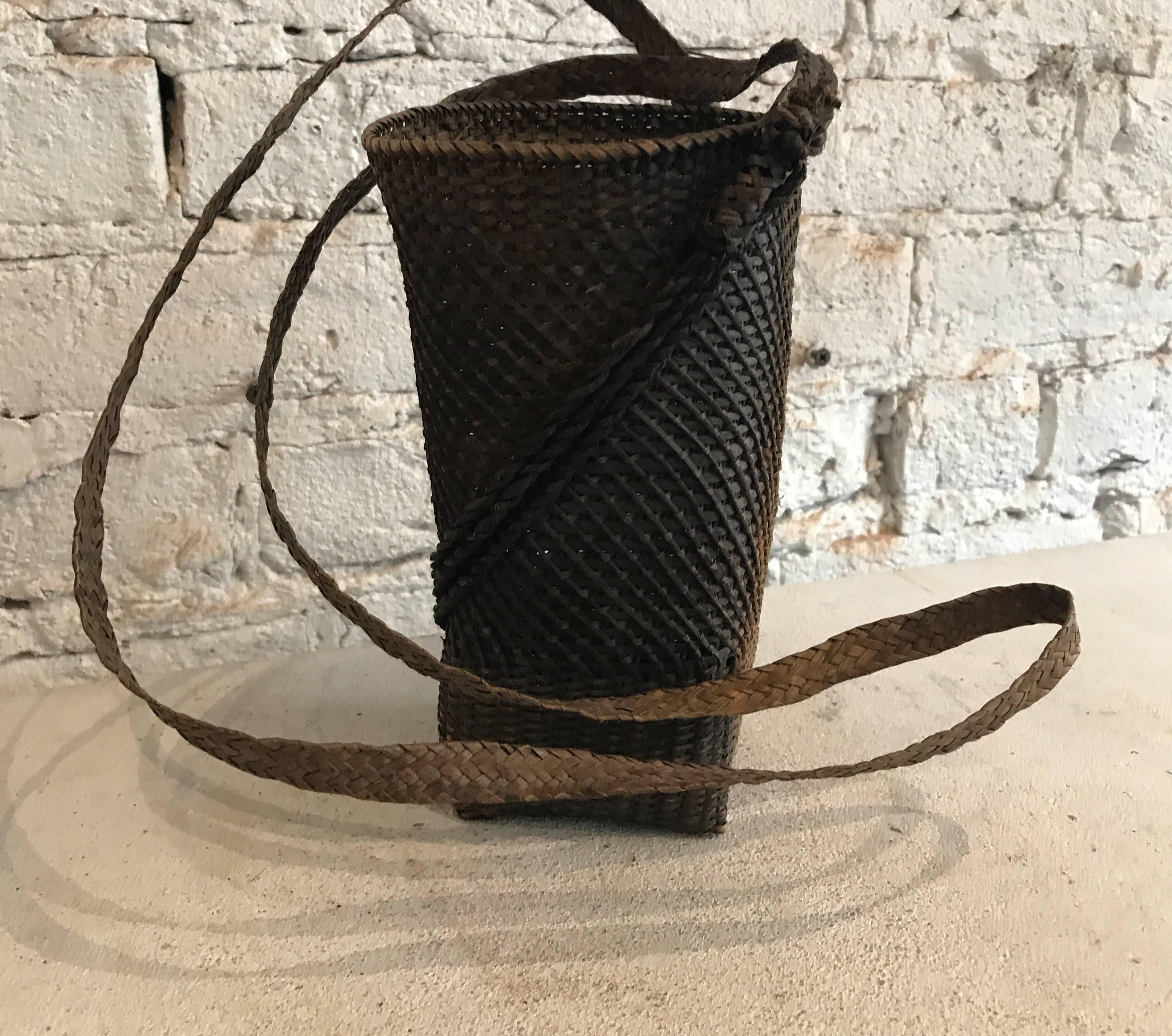 Late 19th Century Japanese Hand-Woven Basket with Woven Strap 1