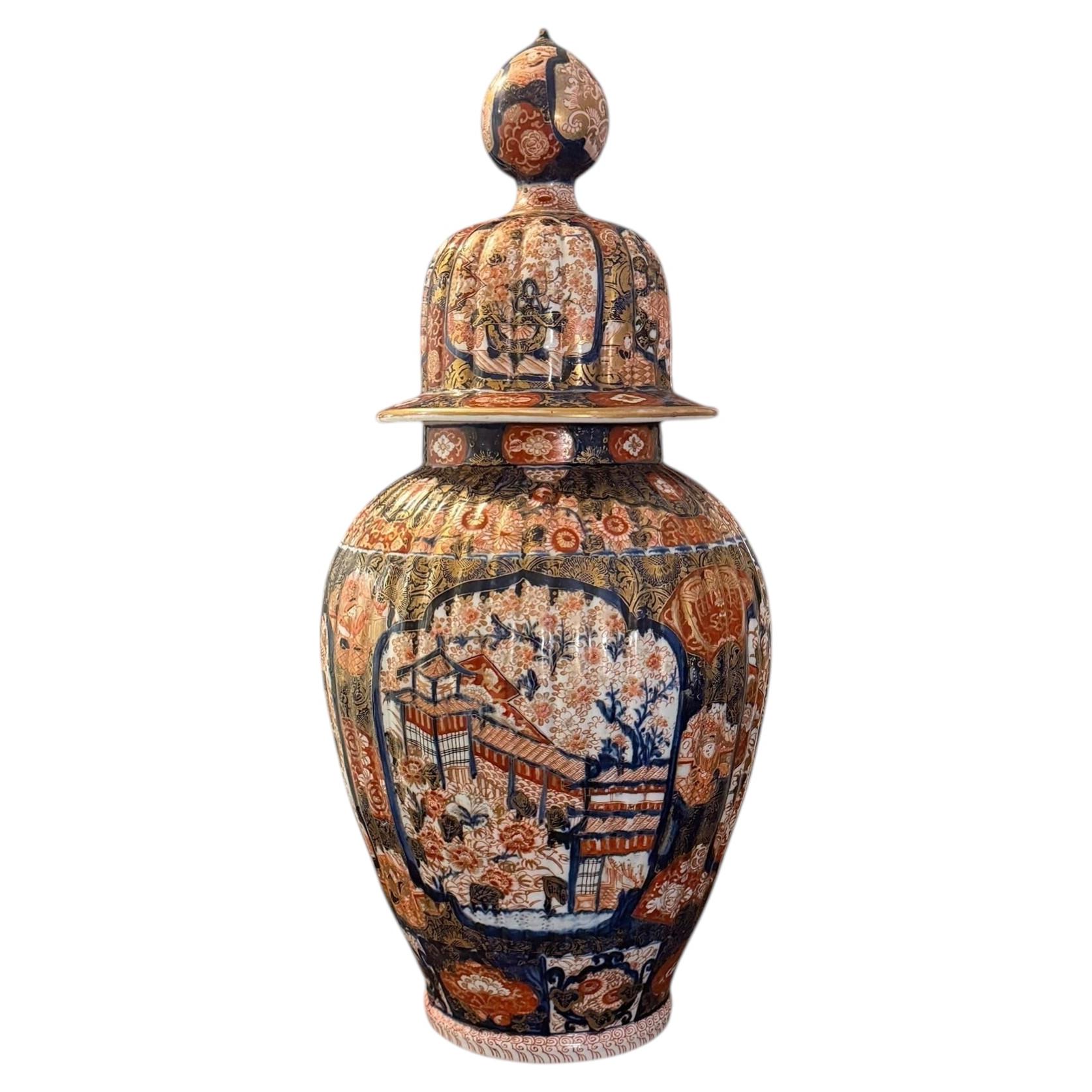Late 19th Century Japanese Imari Ribbed Porcelain Floor Vase