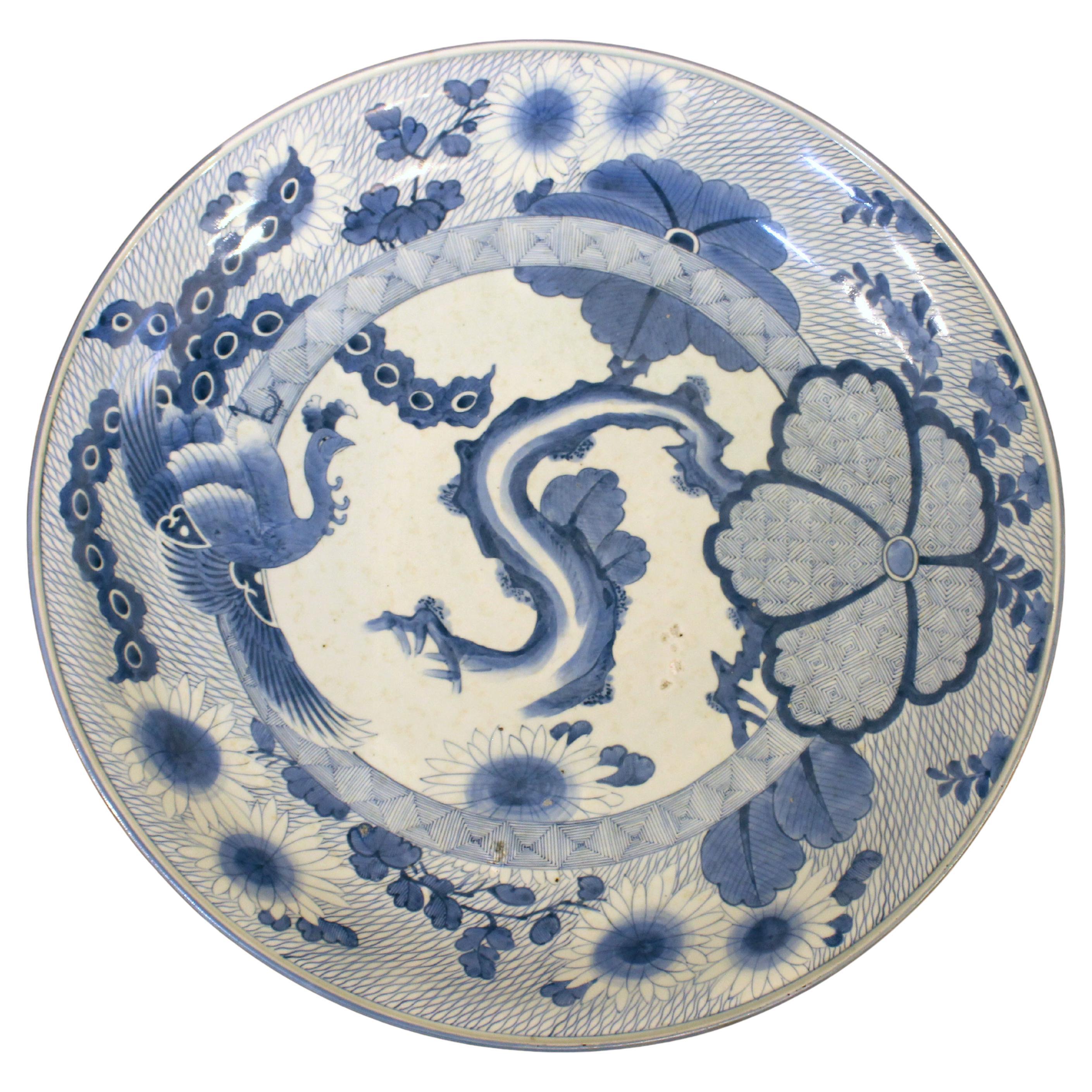 Late 19th Century Japanese Massive Scale Arita Blue & White Charger