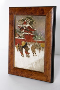 Late 19th Century Japanese Oil on Canvas "on the Bridge" by Francis Neydhart