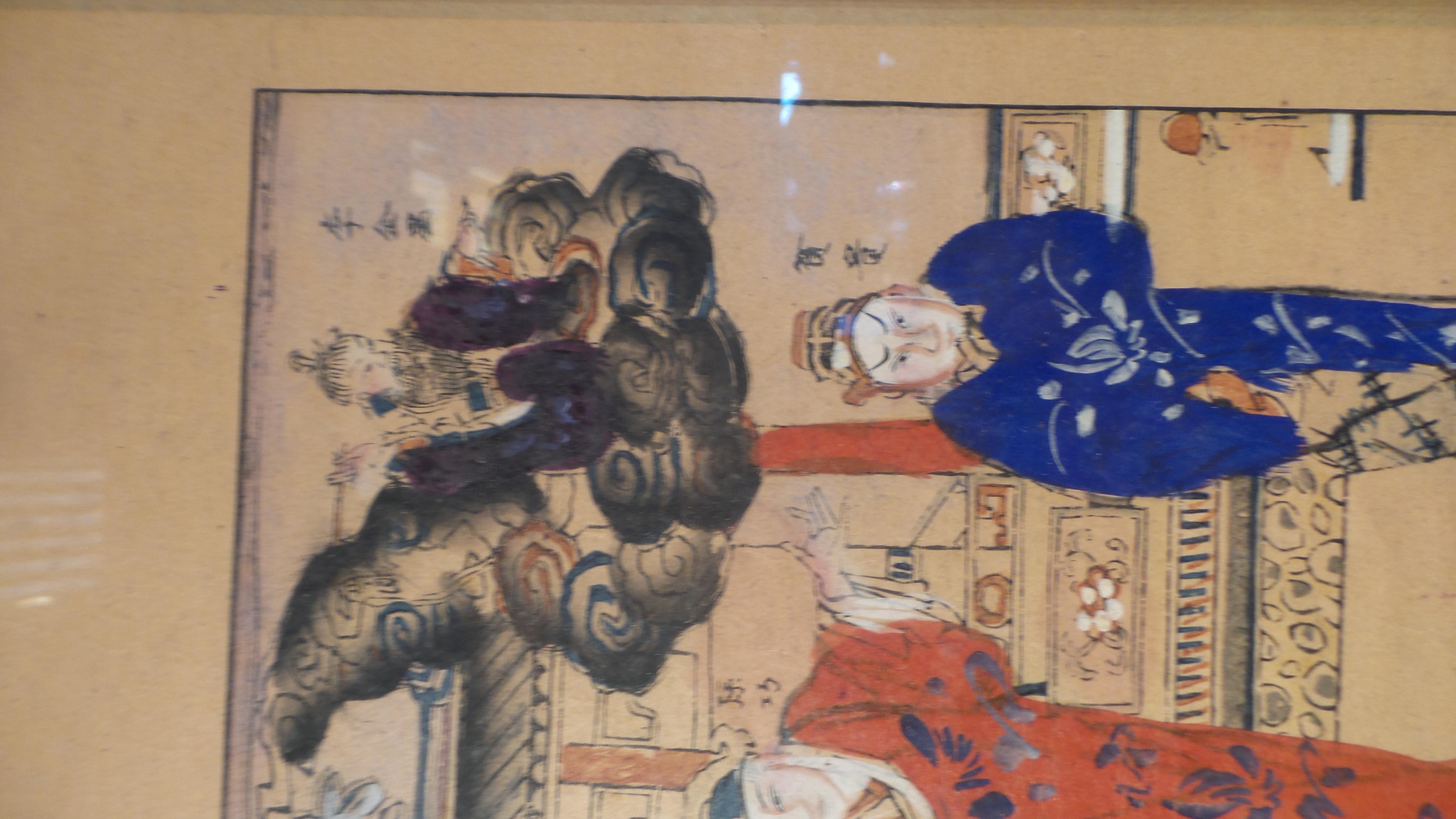 20th Century Late 19th Century Japanese Watercolor on Paper Panels Scenes from a Palace For Sale