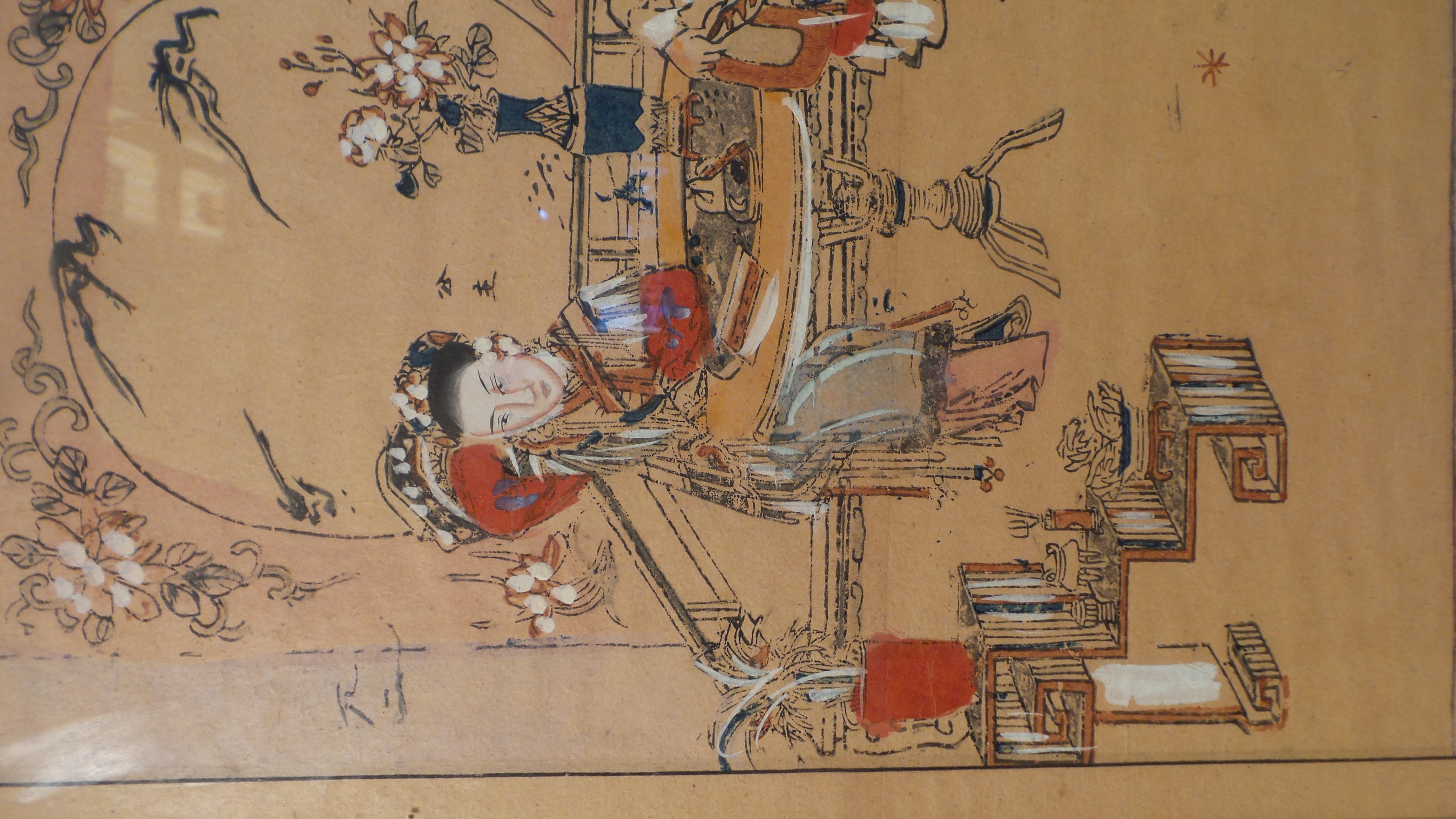 Late 19th Century Japanese Watercolor on Paper Panels Scenes from a Palace For Sale 5