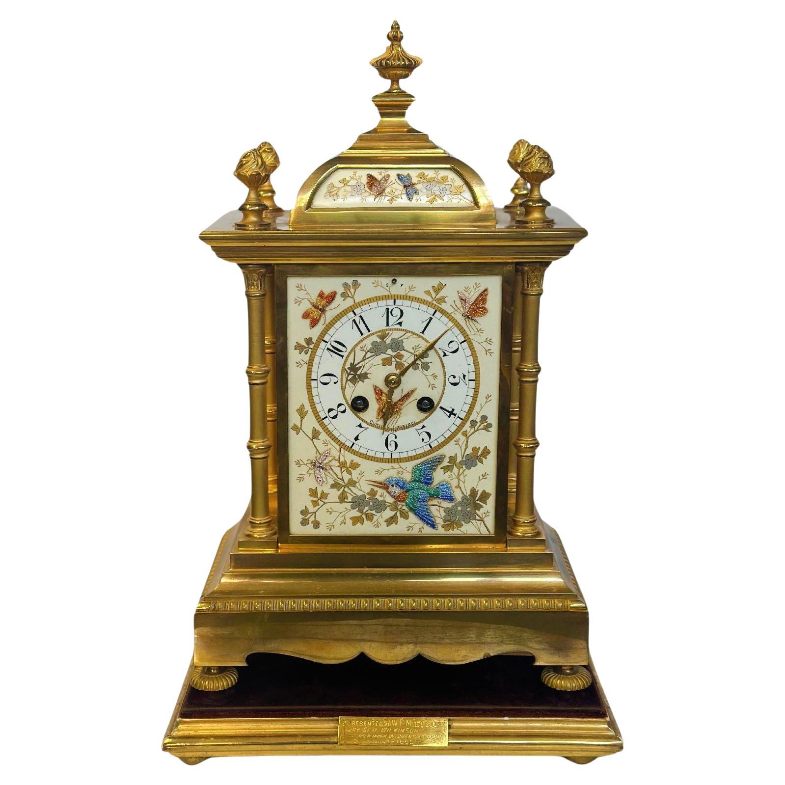 Late 19th Century Japonisme Gilt Metal Mantel Clock by Curtis & Horspool, Paris