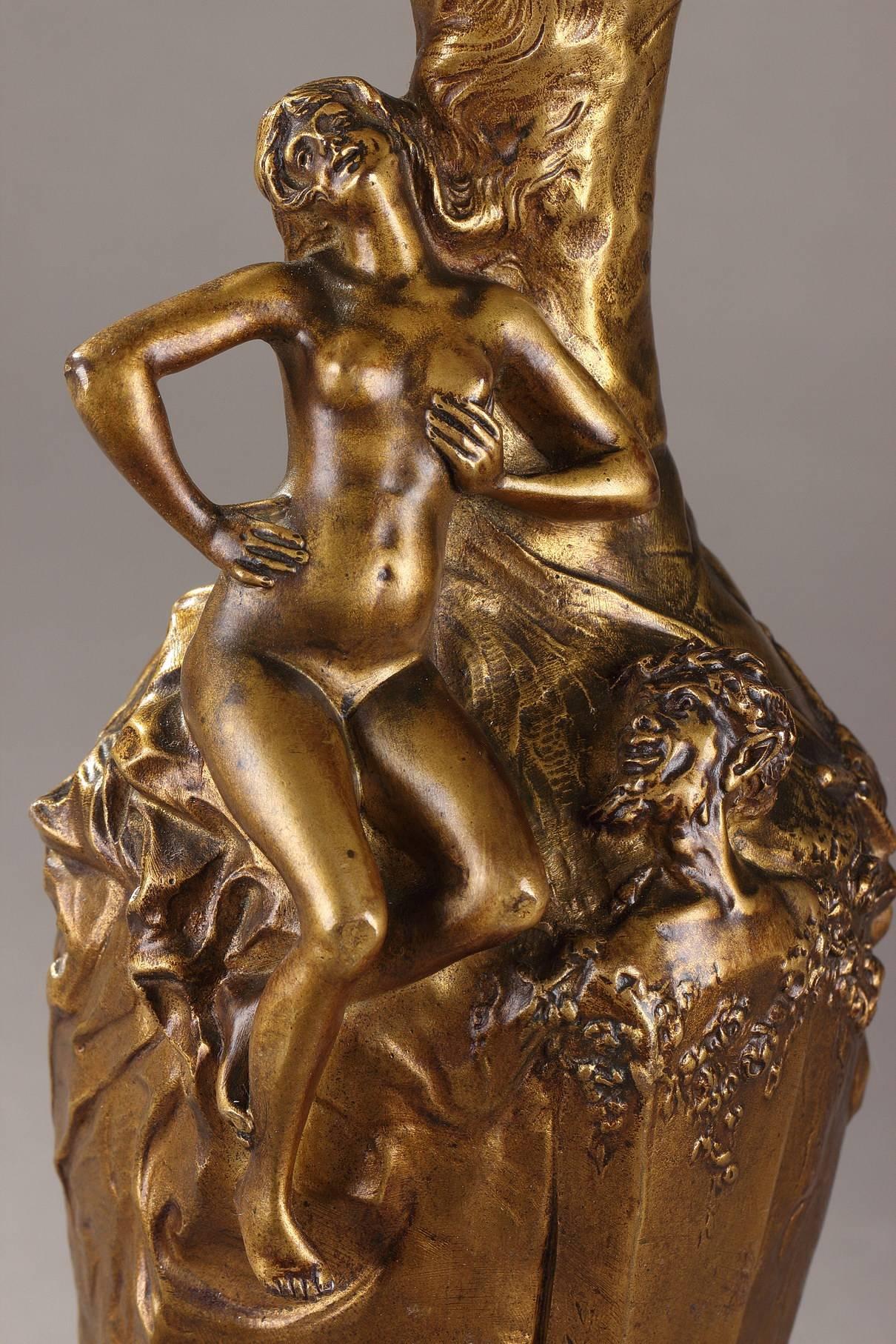 Art Nouveau Late 19th Century Jules Meliodon Bronze-Mounted Vase, Louchet Foundry For Sale