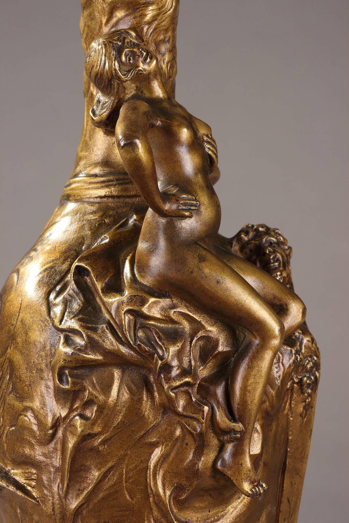 French Late 19th Century Jules Meliodon Bronze-Mounted Vase, Louchet Foundry For Sale
