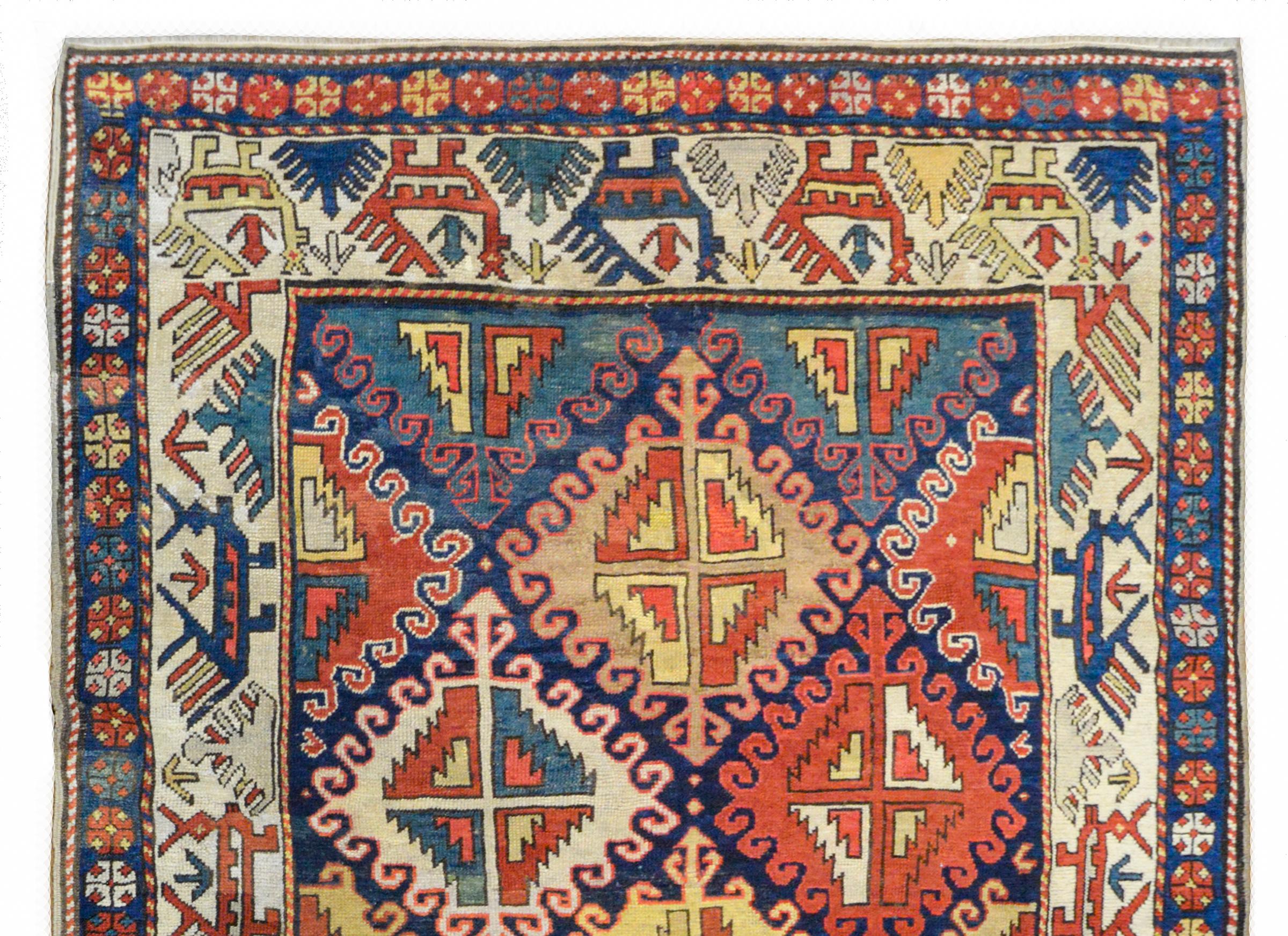 Kazak-Teppich aus dem späten 19. (Pflanzlich gefärbt)
