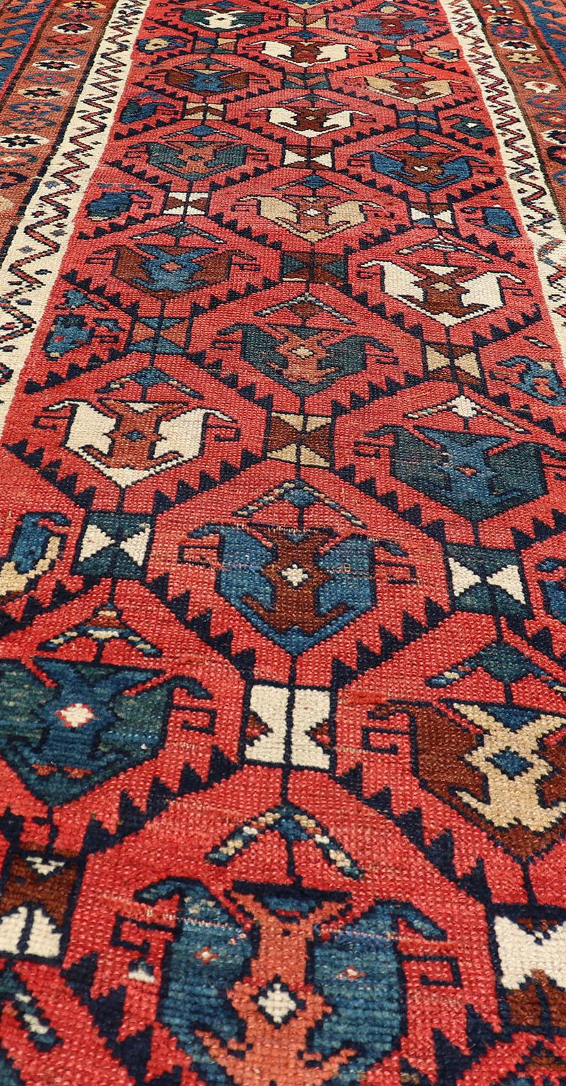 Late 19th Century Kazak Runner Featuring All-Over Geometric Tribal Motifs For Sale 1