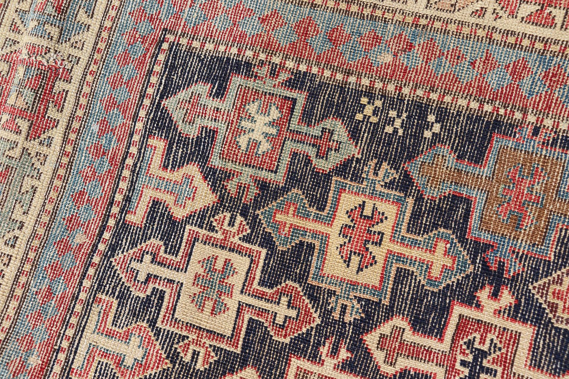 Late 19th Century Kazak Runner with Geometric Design in Tribal Crosses For Sale 4