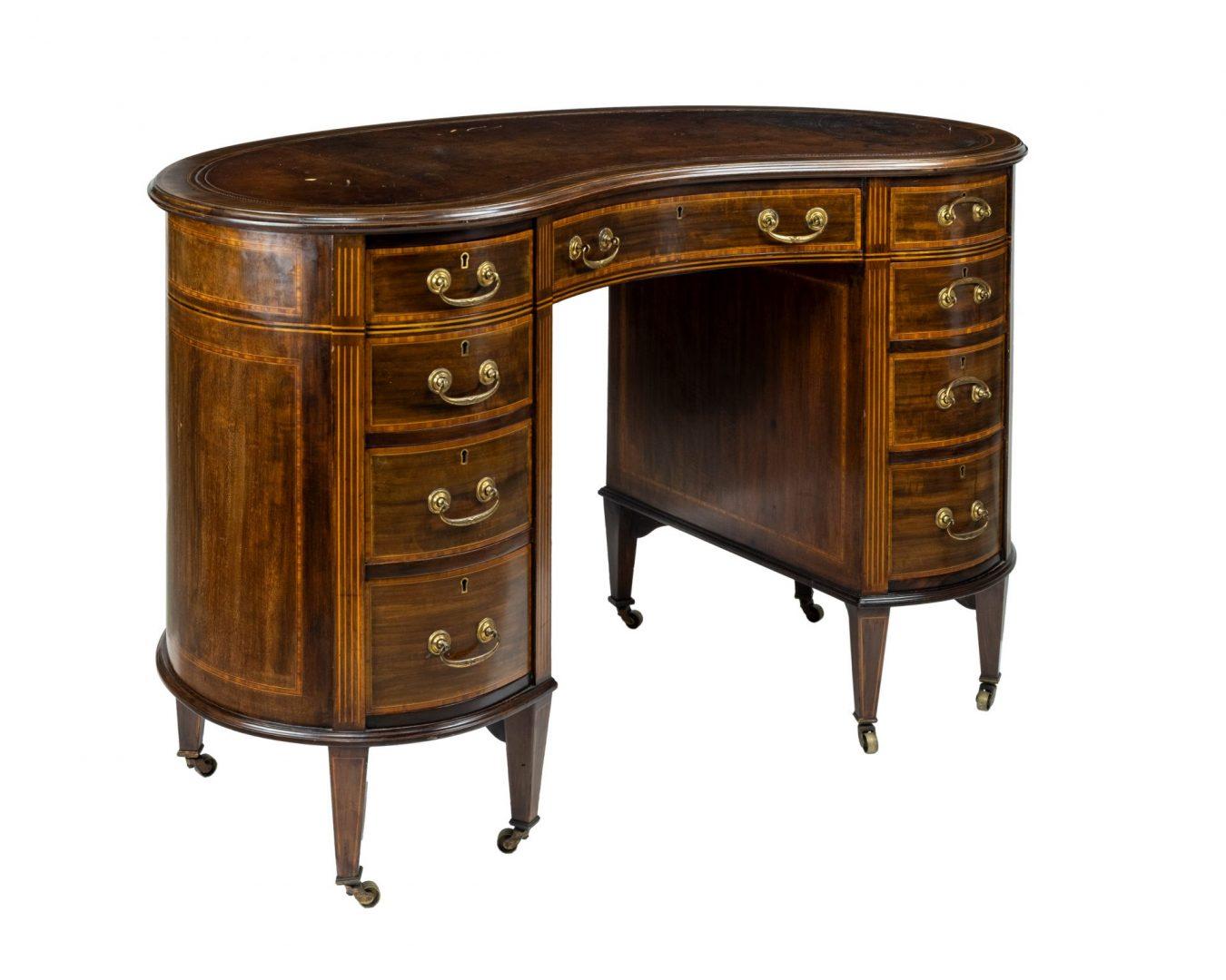 Early 20th Century Late 19th Century Kidney Shaped Desk in the Manner of Edwards & Roberts For Sale