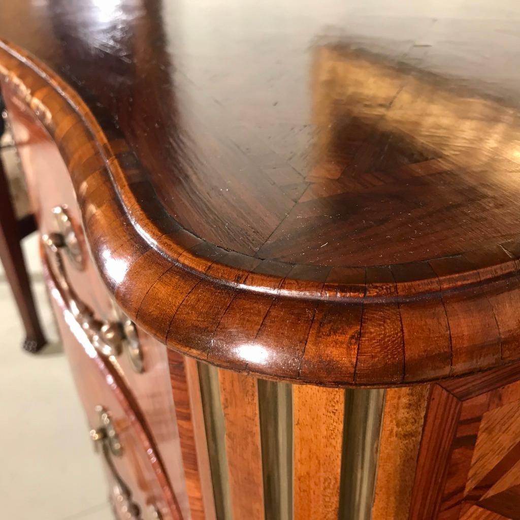 Late 19th Century Kingwood Parquetry Serpentine Commode with Brass Inlay 5