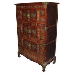 Late 19th Century Korean Tansu Elmwood Cabinet with Brass Mounts