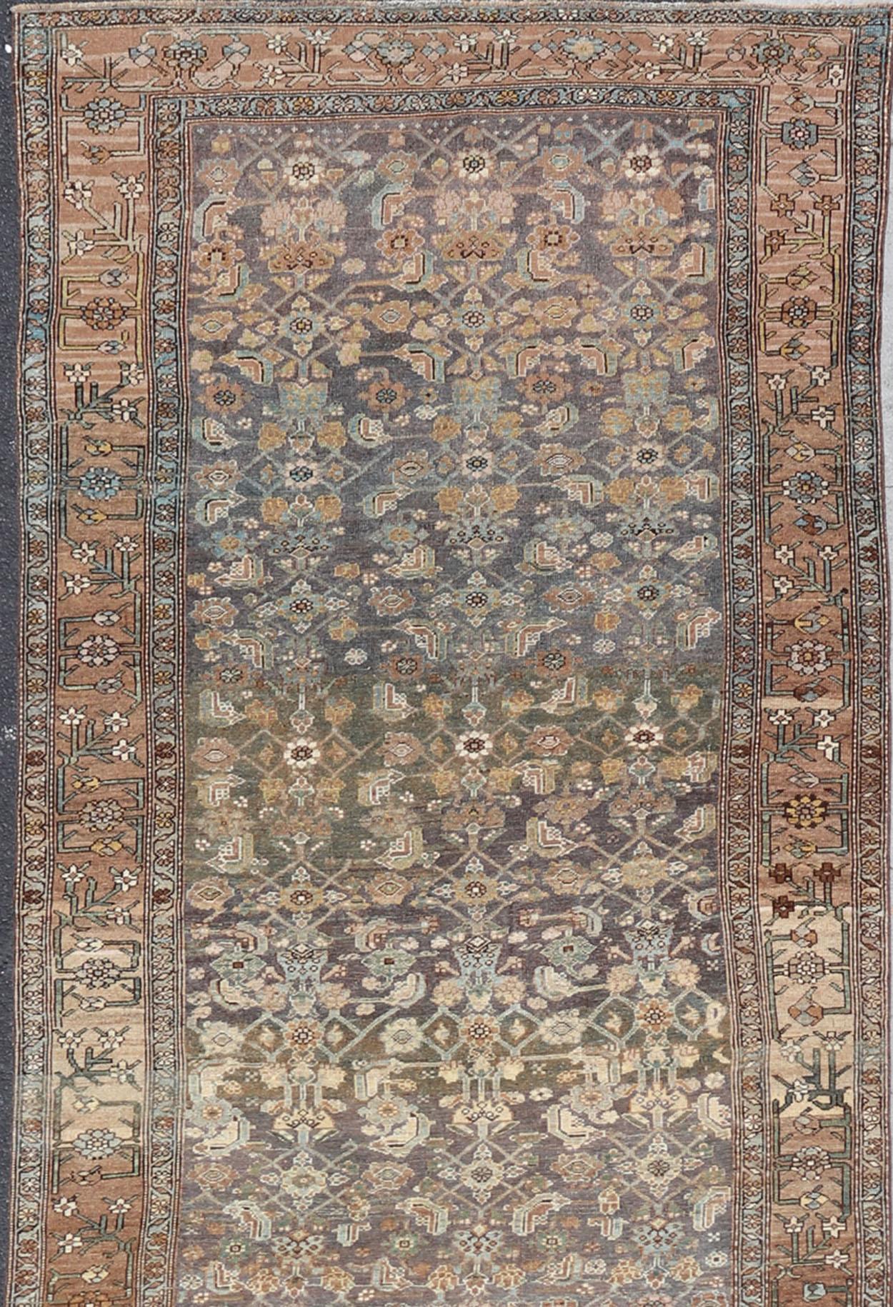 Late 19th Century Kurdish Antique All Over Design Gallery Runner in Muted Tones For Sale 4