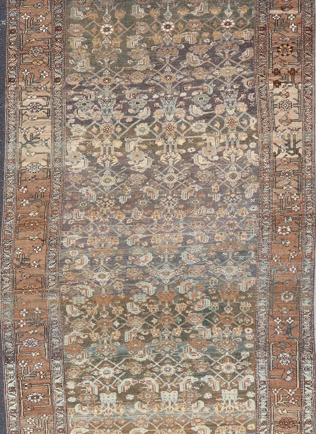 Late 19th Century Kurdish Antique All Over Design Gallery Runner in Muted Tones For Sale 5