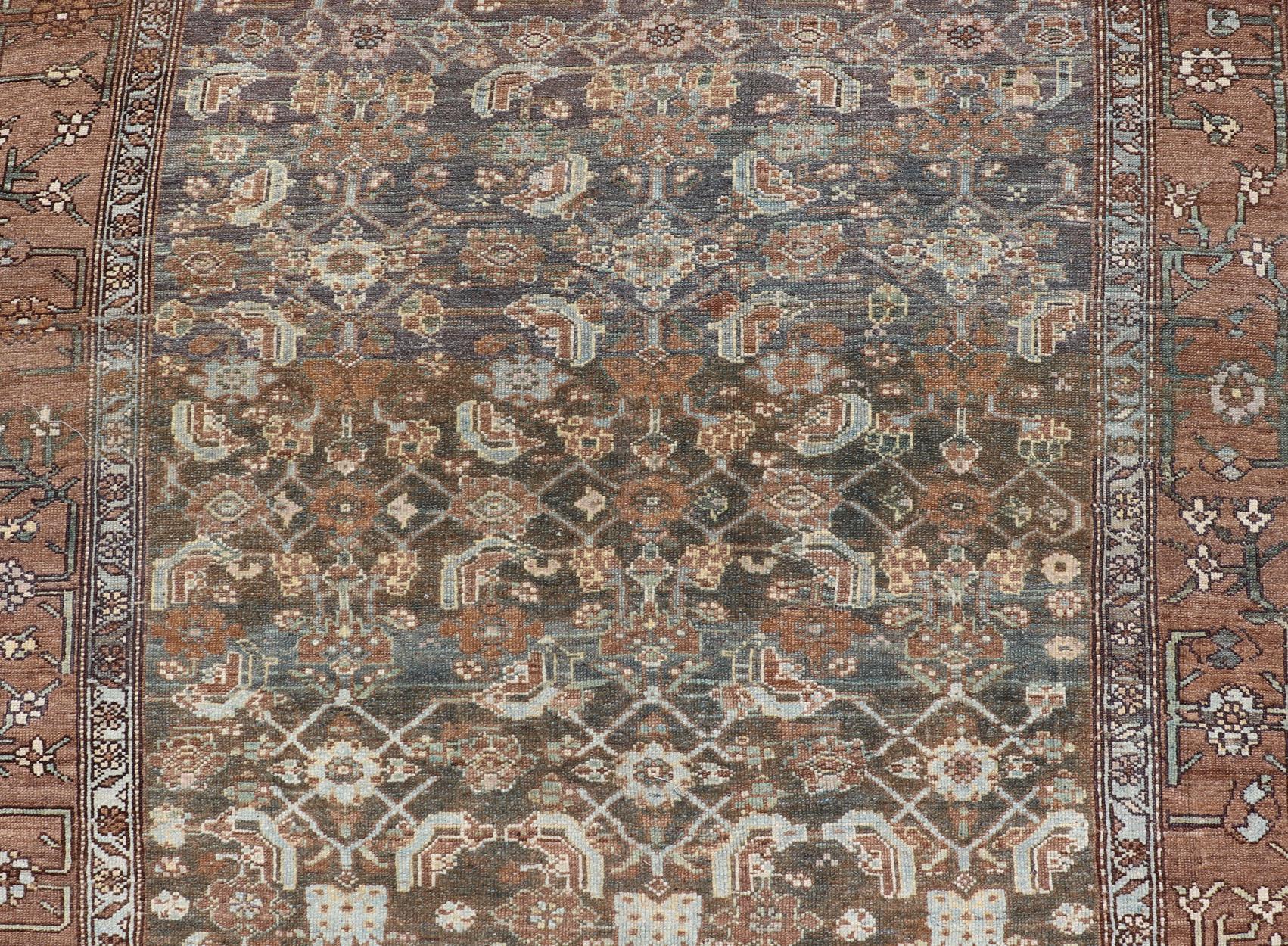 Hand-Woven Late 19th Century Kurdish Antique All Over Design Gallery Runner in Muted Tones For Sale